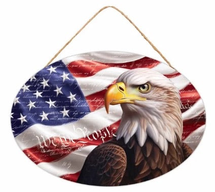 15”x10.35” Bald Eagle and Flag Wreath Sign