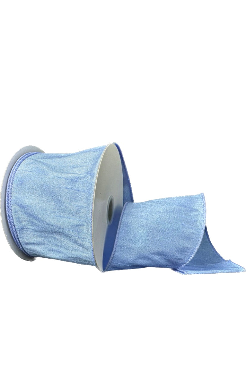 10 Yards - 2.5” Wired Iris Blue Faux Dupioni Ribbon