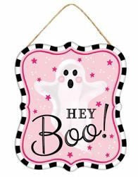 7”x6” Metal Halloween Hey Boo! Ghost Sign