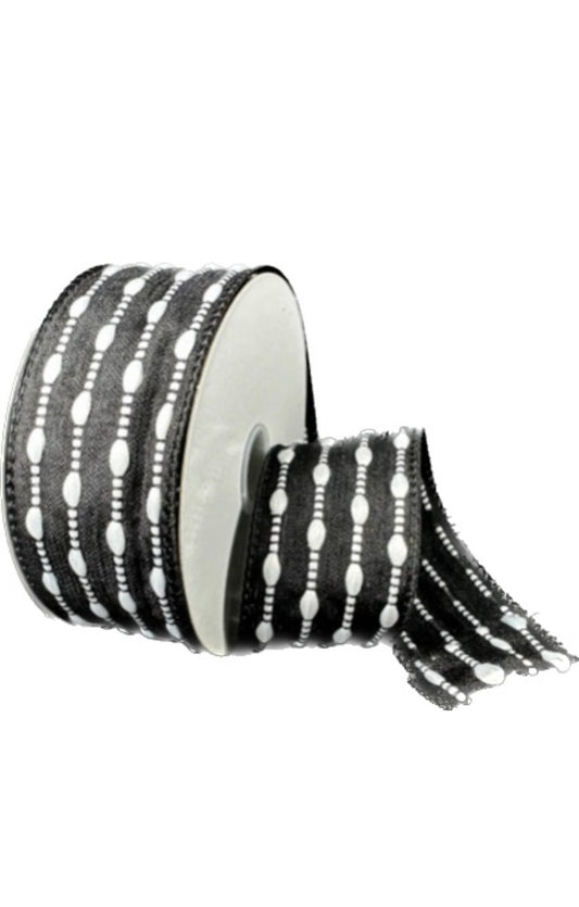 Wired Black Snowball Weave Ribbon- 1.5”x 10 Yards