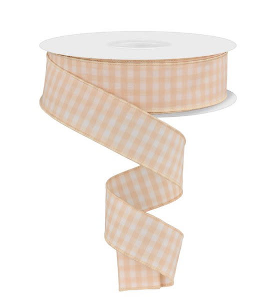 Wired Cream and White Gingham Check Ribbon- 1.5”x50 Yards