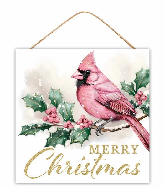 10” Square Merry Christmas Cardinal Wreath Sign