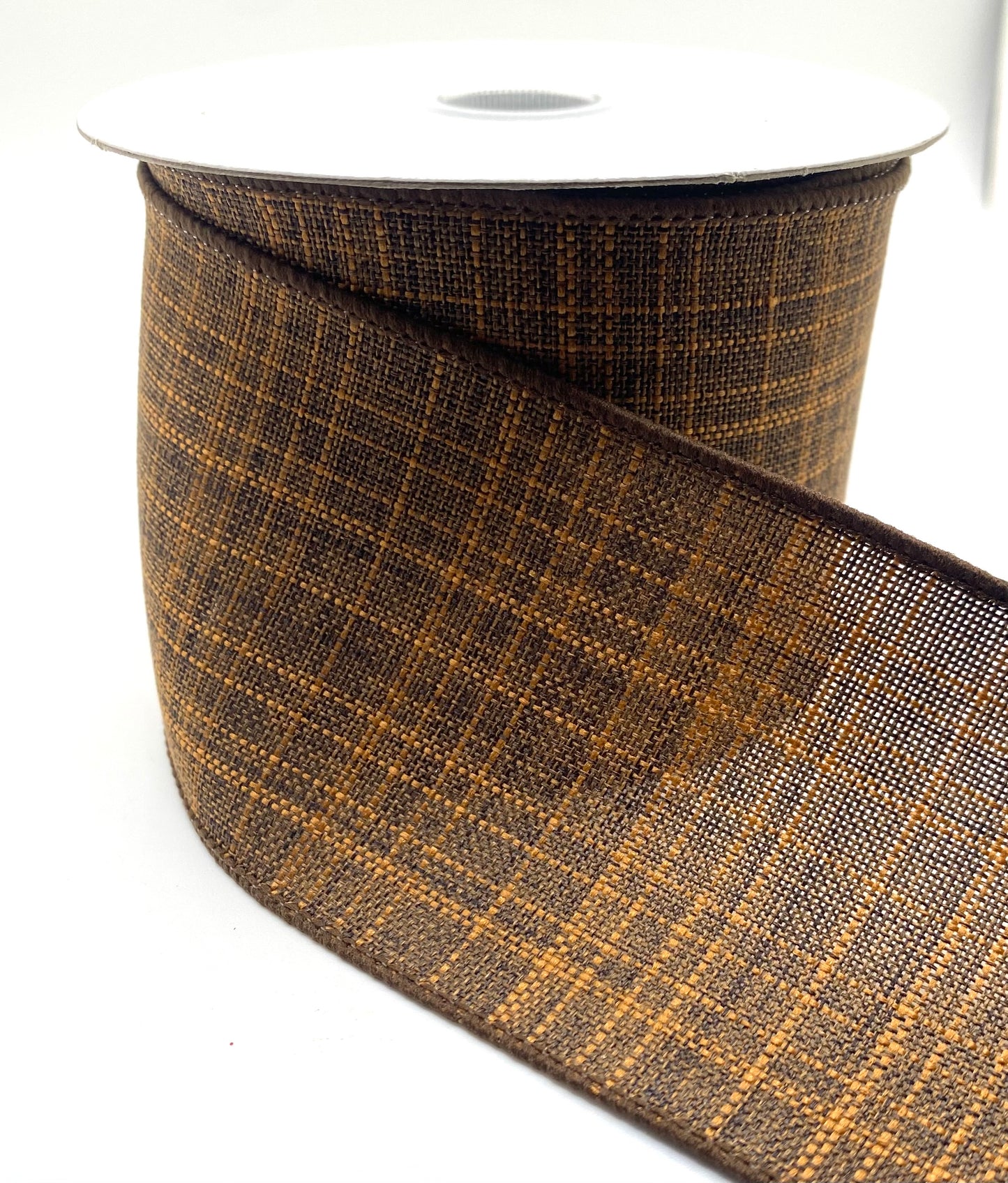 10 Yards - 2.5" Wired Two Tone Brown Linen Ribbon