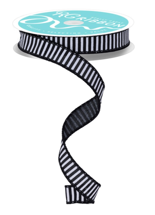 10 Yards - 5/8” Wired Black and White Stripe Ribbon