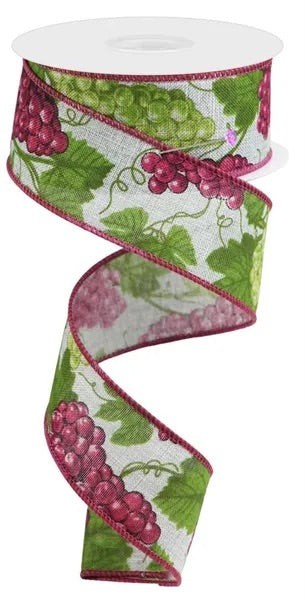 Wired Gray Background Grape Ribbon- 1.5”x10 Yards