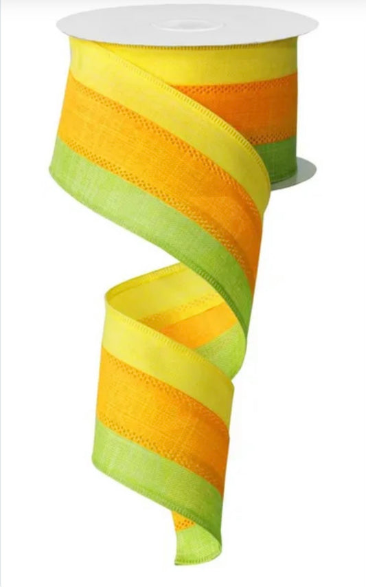 Wired Yellow, Lime, and Orange Stripe Ribbon-2.5x10 Yards
