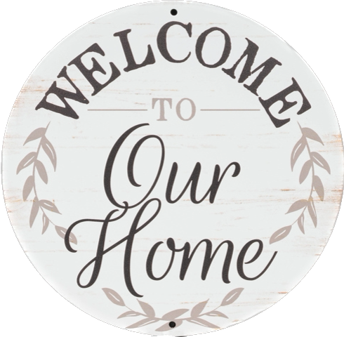 8” Round Metal Welcome to Our Home Wreath Sign