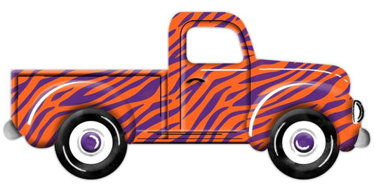 12” Metal Embossed Orange and Purple Clemson Inspired Zebra Print Truck Wreath Sign