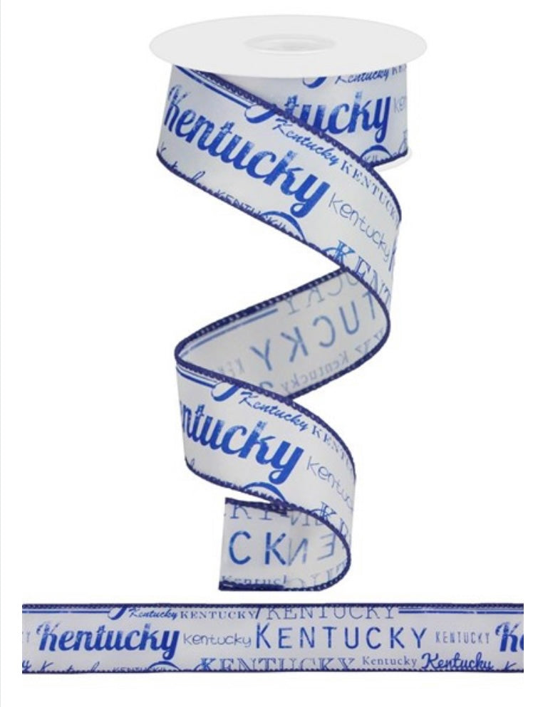 1.5” x 10 Yards Wired Blue and White Kentucky Ribbon – foxwreathsupplies