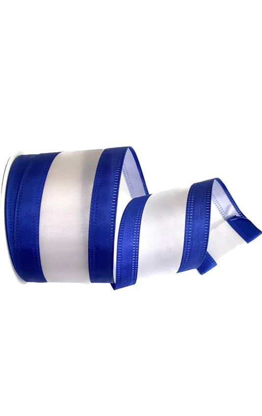 Wired Royal Blue and White Stripe Ribbon-2.5”x10 Yards