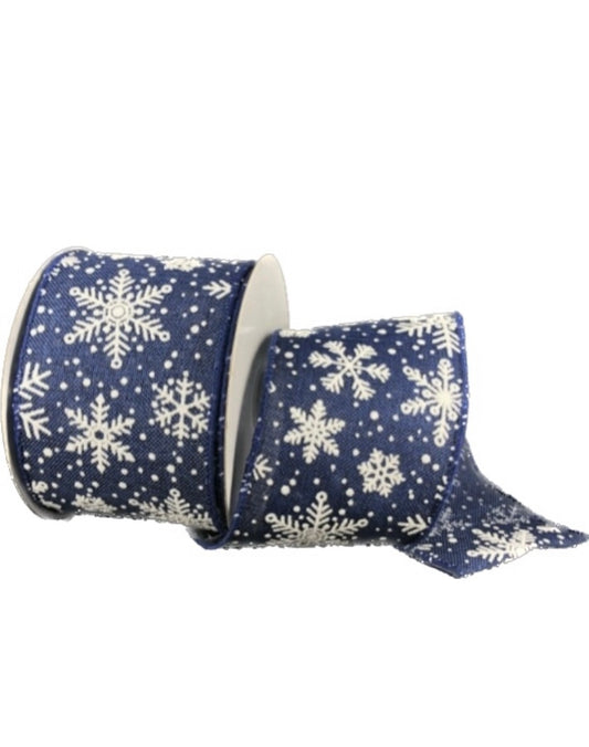 10 Yards - 2.5" Wired Blue with Glitter Snowflake Ribbon