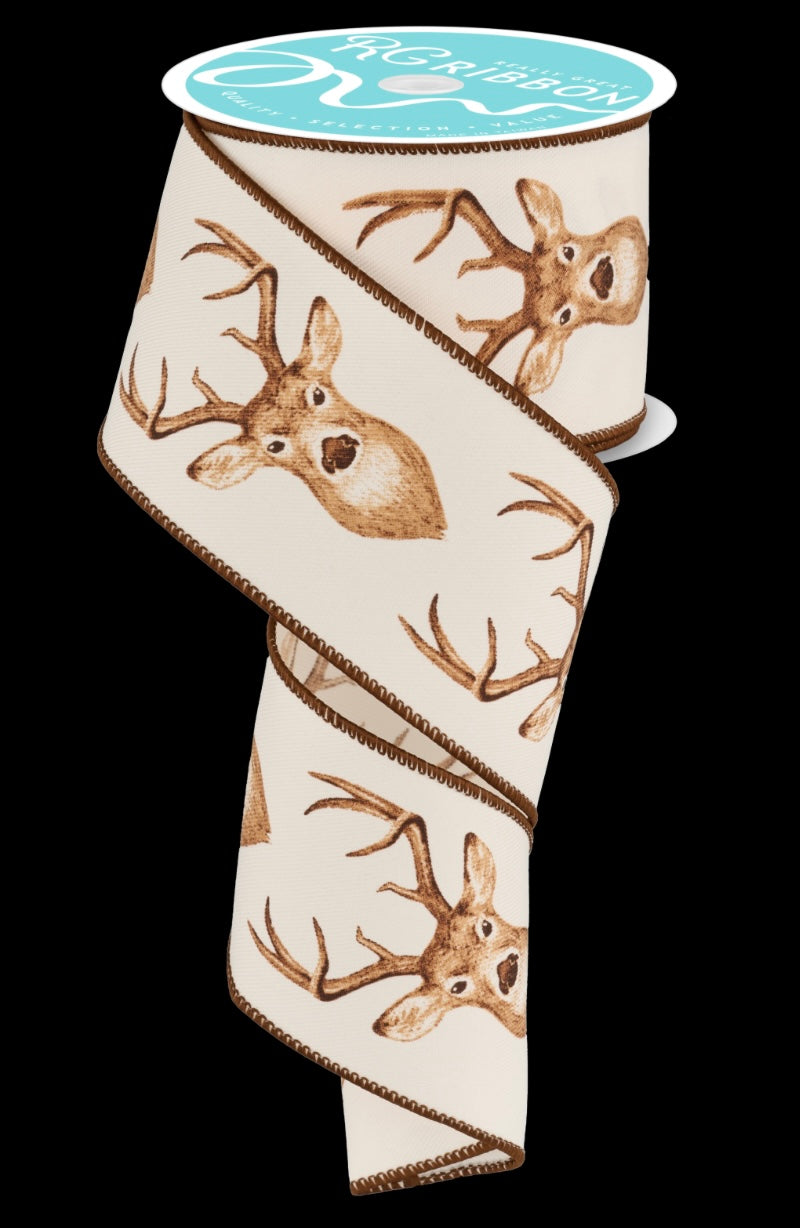 2.5" x 10yd Wired Deer Head On Diagonal Weave Ribbon