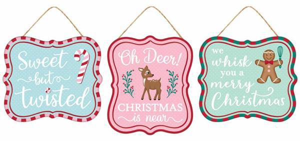 7”x6” Three-Piece Tin Oh Deer Christmas Is Near, We Whisk You A Merry Christmas and Sweet But Twisted Embossed Wreath Signs