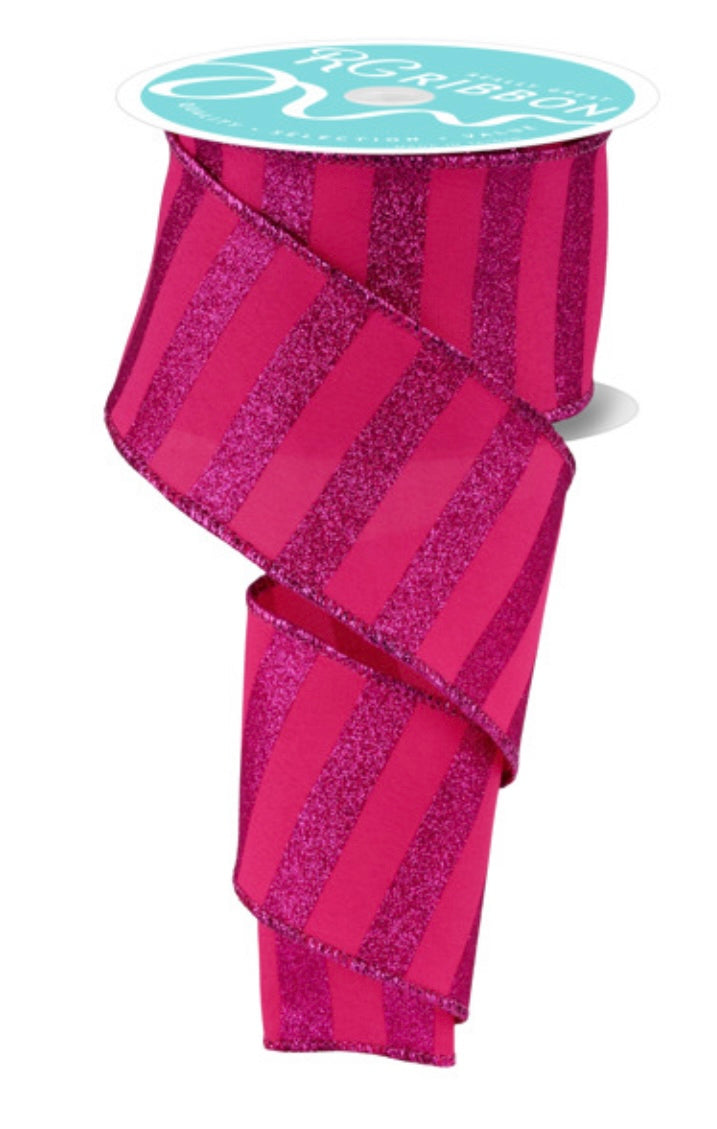 Wired Hot Pink Horizontal Stripes Ribbon- 2.5”x10 Yards