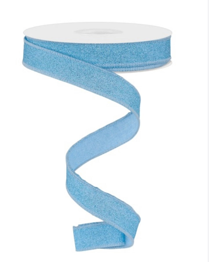 Wired Pale Blue Fine Glitter on Royal Ribbon- 5/8”x 10 Yards