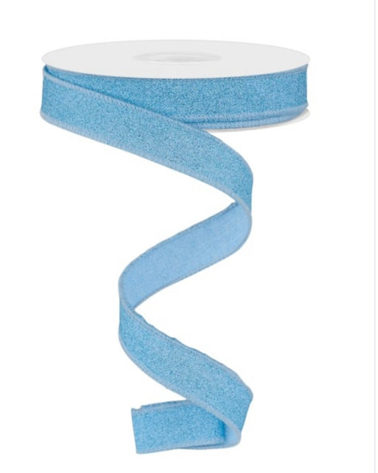 Wired Pale Blue Fine Glitter on Royal Ribbon- 5/8”x 10 Yards