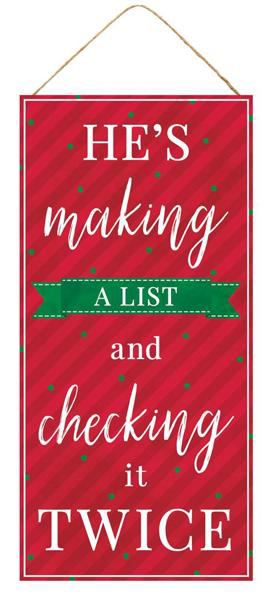 12.5”x6” He’s Making A List And Checking It Twice Wreath Sign