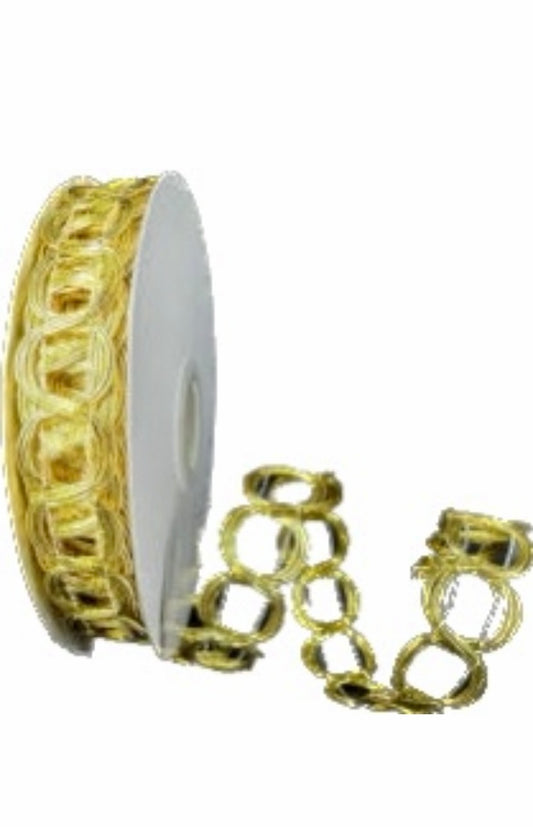 Gold Monofilament Chain Loop Metallic Ribbon- 7/8”x10 Yards