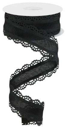 Wired Scalloped Black Ribbon- 1.5”x10 Yards