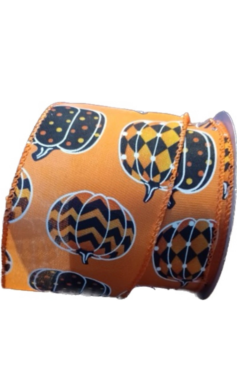 Wired Patterned Pumpkin Ribbon-2.5”x10 Yards