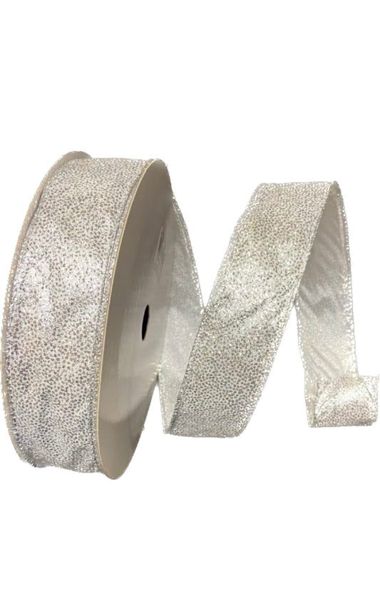 Wired Silver Glitter Christmas Ribbon-1.5”x50 Yards