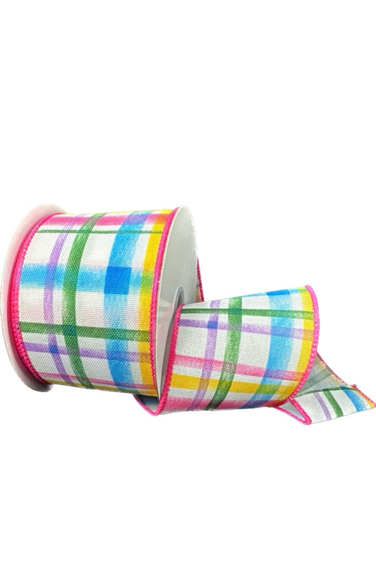 10 Yards - 2.5” Wired Multi Watercolor Tuttola Printed Plaid Ribbon