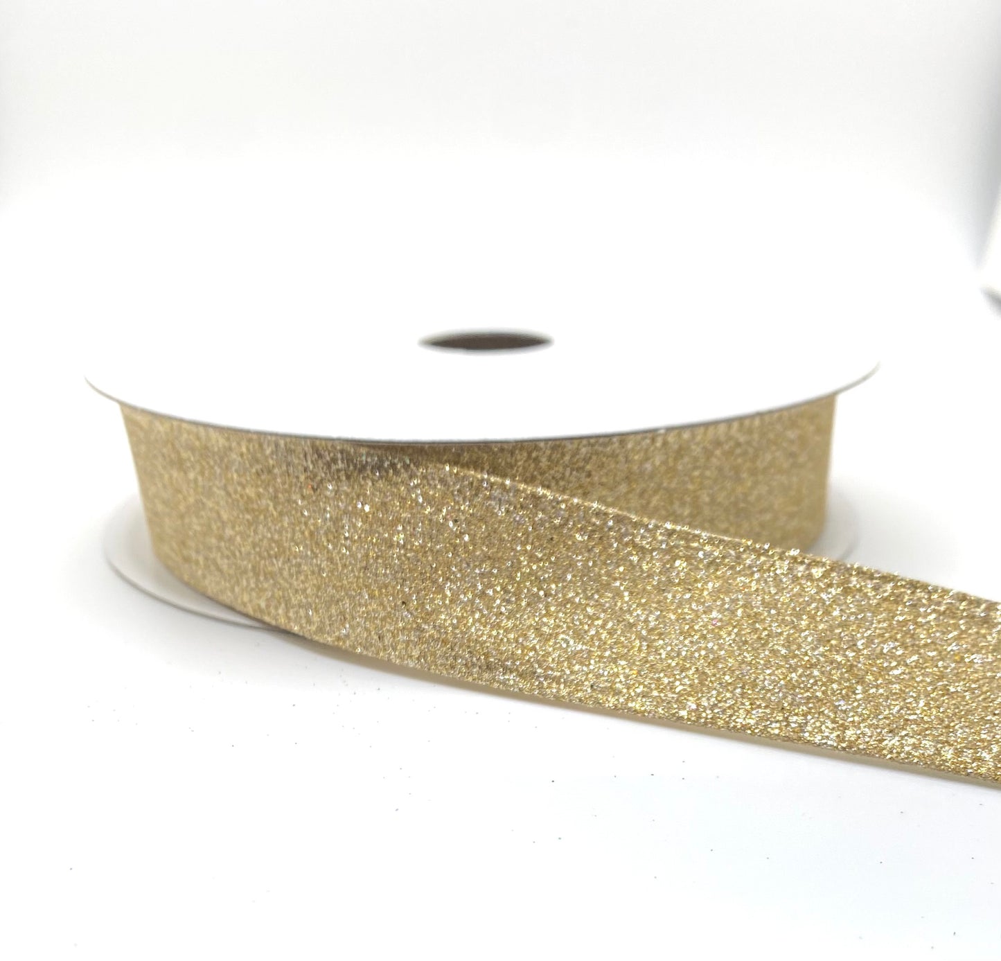 10 Yards - 7/8" Wired Champagne All Flat Glitter Ribbon