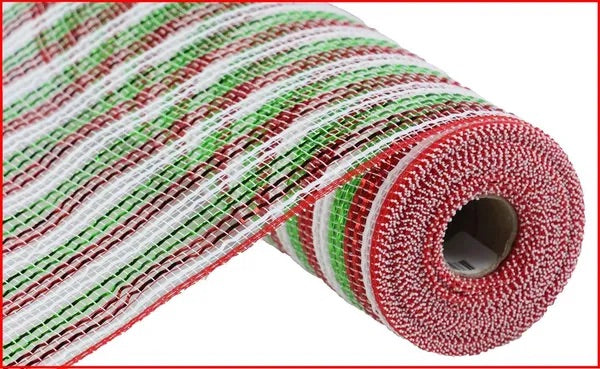 Red White Green  Wide Foil Stripe Mesh- 10.5”x10 Yards