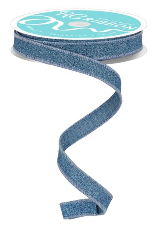 10 Yards - 5/8” Wired Smoke Blue Glitter Ribbon