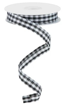 10 Yards - 5/8” Wired Black and White Gingham Check Accent Ribbon
