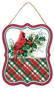 5”x4” Metal Tin Cardinal Wreath Sign