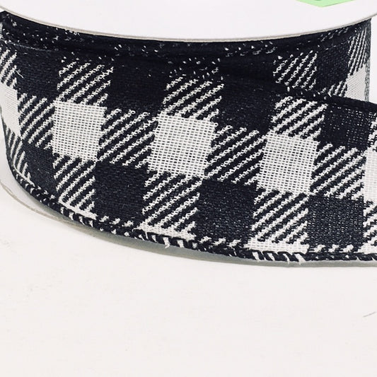 10 Yards - 1.5” Wired Black and White Check Ribbon