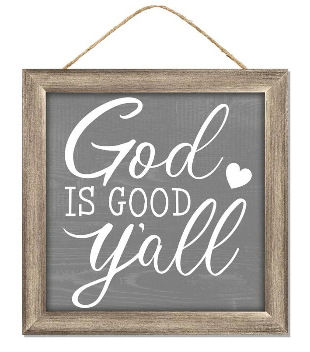 10” Square God is Good Y’all Wreath Sign