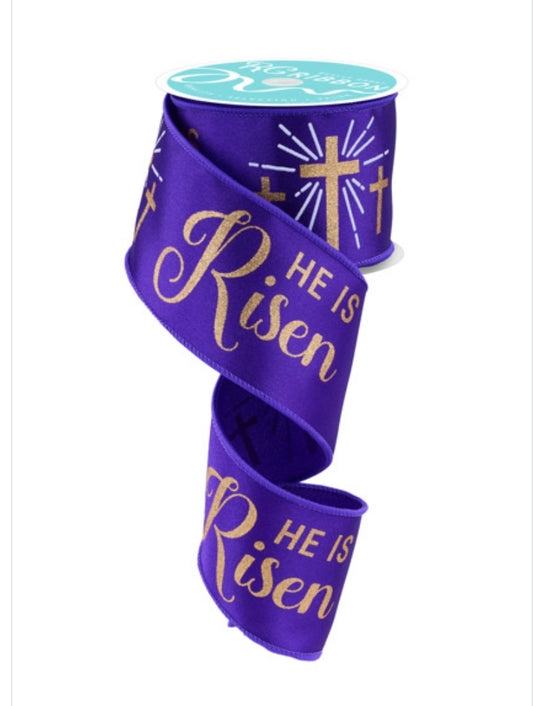 10 Yards - 2.5” Wired Purple and Gold He Is Risen Ribbon