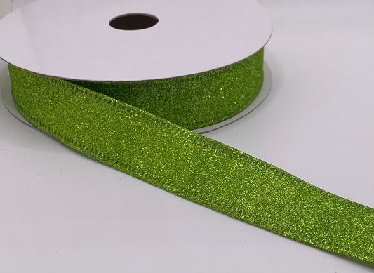 10 Yards - 7/8" Wired Lime Green Glitter Ribbon