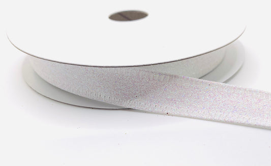 10 Yards - 5/8” Wired White Iridescent Glitter Ribbon