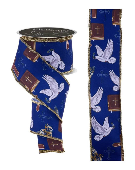 Wired Cross/Dove/Pray Ribbon- 2.5”x10 Yards