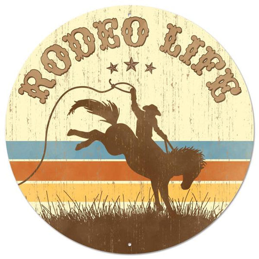 12” Round Metal Winter Rodeo Life Wreath Sign