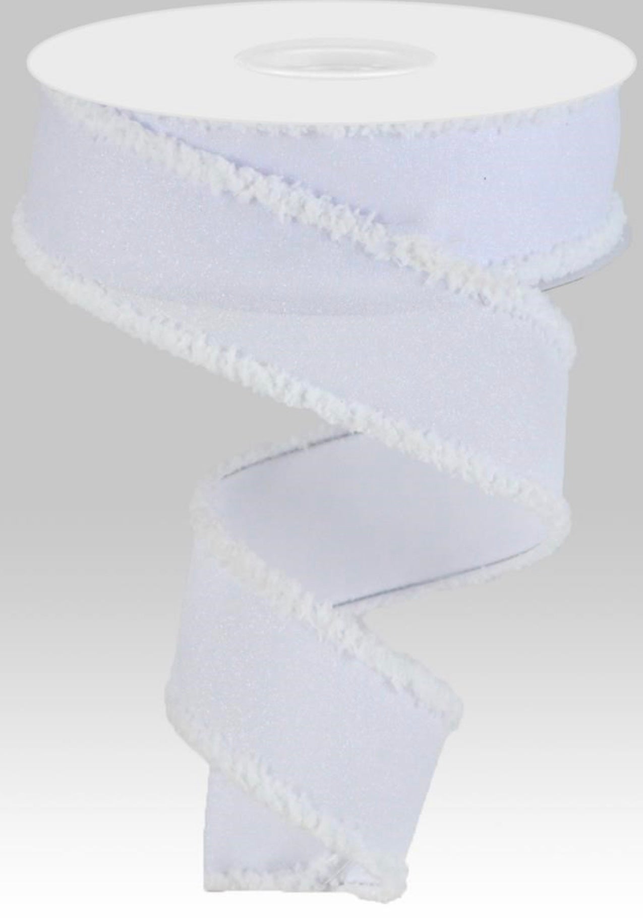 10 Yards - 1.5" Wired White Glitter Ribbon with Snowdrift Edge