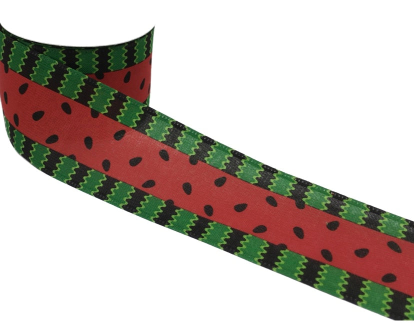 10 Yards - 2.5” Wired Watermelon Ribbon