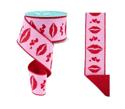 Wired Lips and Hearts Valentines Day Ribbon-2.5”x10 Yards