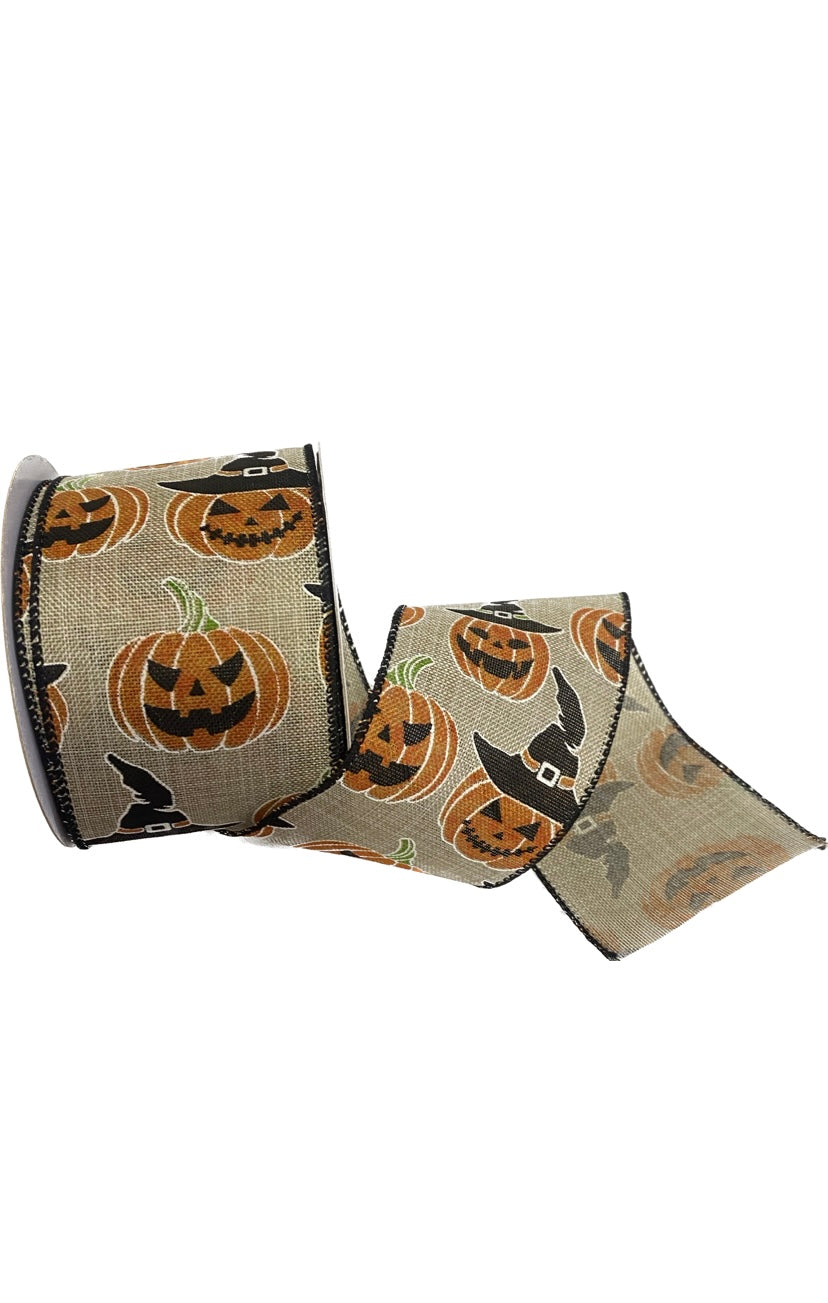 Wired Witch Hat Jack O Lantern Ribbon - Halloween Ribbon - Jack-O-Lantern Ribbon - 10 Yardsx2.5”