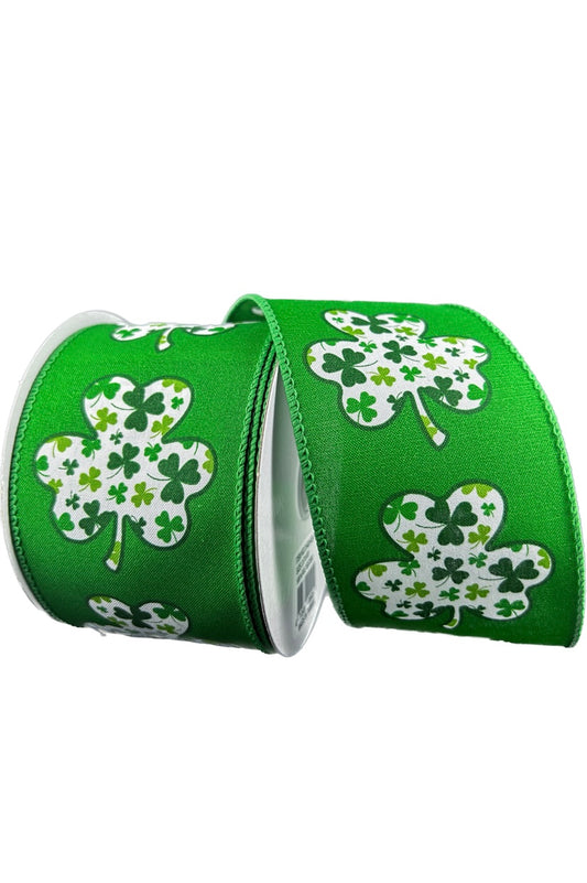 10 Yards - 2.5" Wired Green and White St Patrick's Day Ribbon