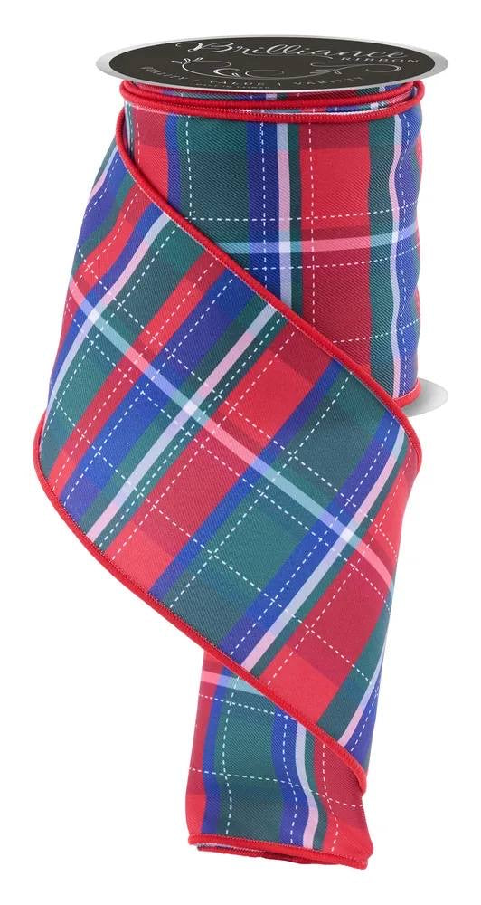Wired  Multi Color Dashed Plaid Ribbon- 4”x10 Yards