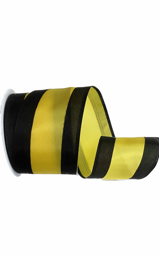 Wired Black and Yellow Stripe Satin Ribbon-2.5”x10 Yards