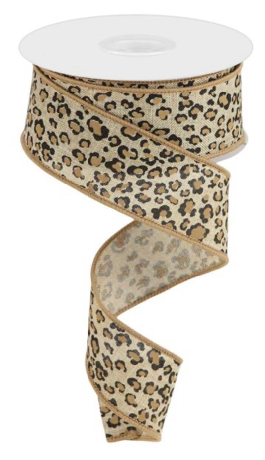 10 Yards - 1.5” Mini Leopard Print on Royal Ribbon