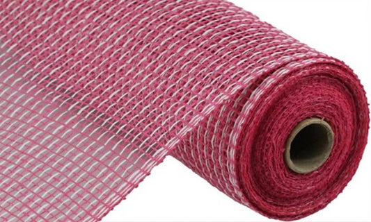 10 inch x 10 Yards Fuchsia and White Two-Tone Poly Burlap Mesh