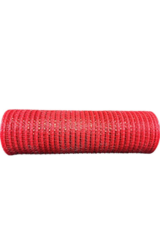 Red with Red Stripes Breeze Metallic Mesh- 10”x10 Yards