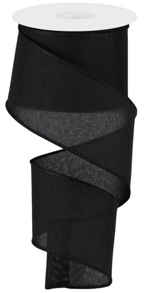 10 Yards - 2.5” Wired Black Linen Ribbon