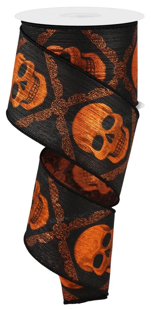 Wired Skull Satin Ribbon-2.5”x10 Yards